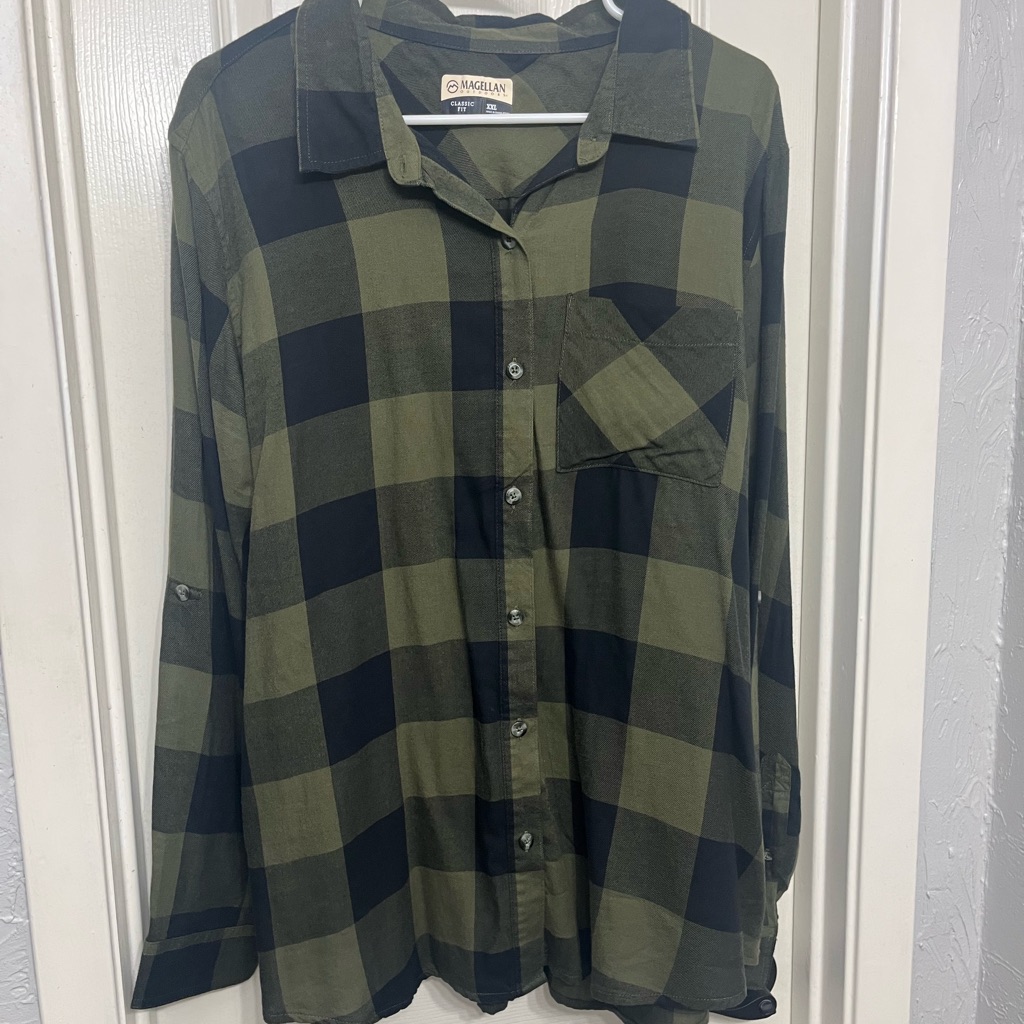 Green Flannel Button-Down